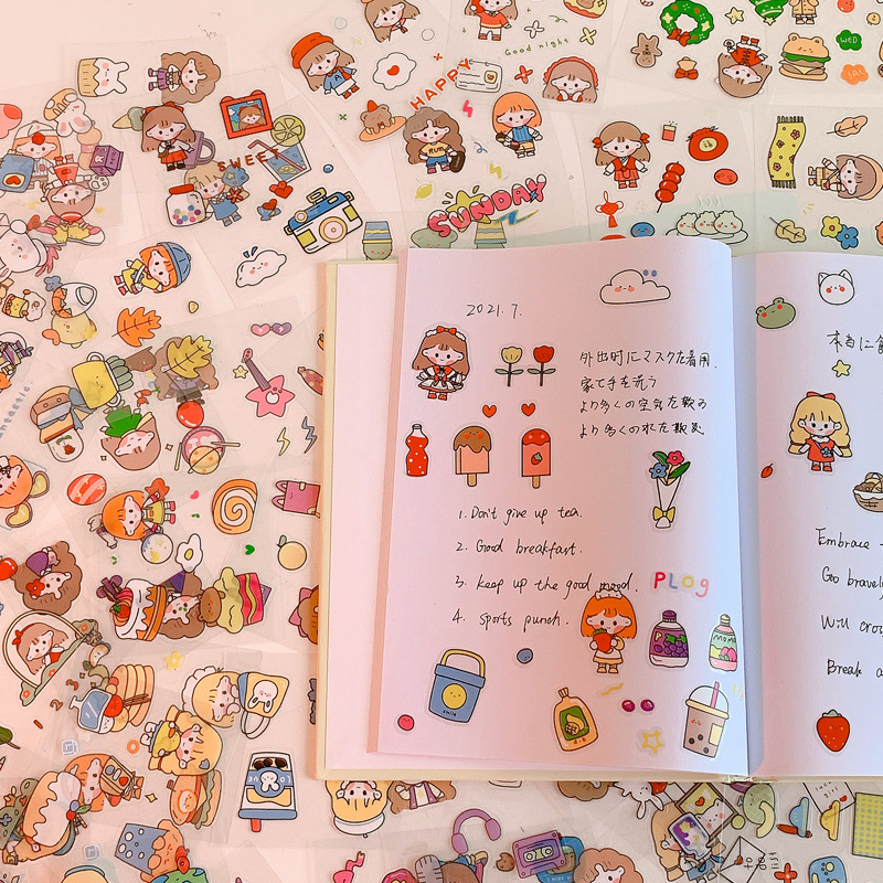Yilan Cartoon Girl Hand Account Stickers Pet Waterproof Stickers Notebook Gift Box Girl&#039;s Hand Account Vacuum Cup Stickers 100 Pieces