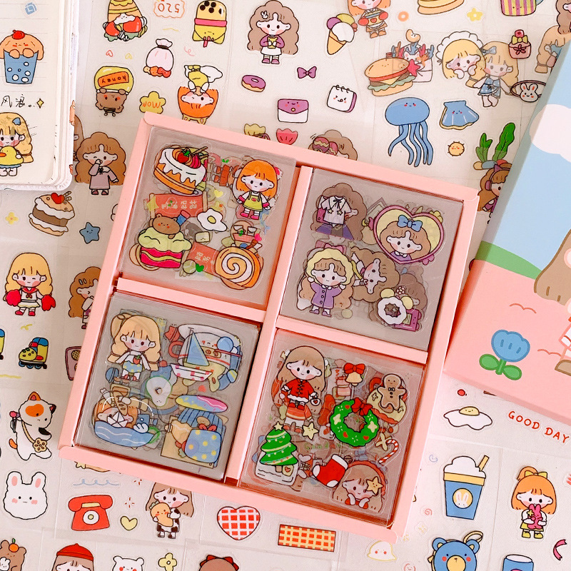 Yilan Cartoon Girl Hand Account Stickers Pet Waterproof Stickers Notebook Gift Box Girl&#039;s Hand Account Vacuum Cup Stickers 100 Pieces