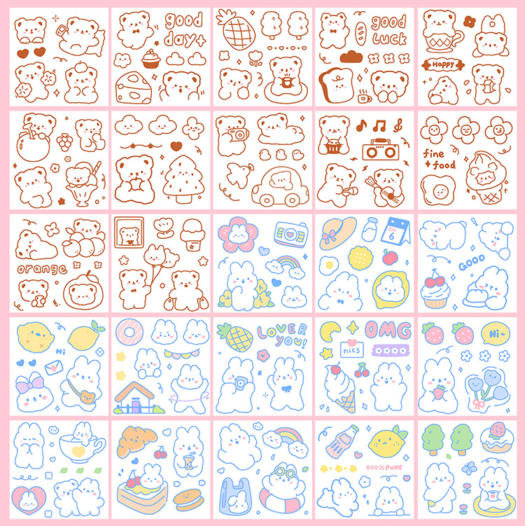Yilan Cartoon Girl Hand Account Stickers Pet Waterproof Stickers Notebook Gift Box Girl's Hand Account Vacuum Cup Stickers 100 Pieces