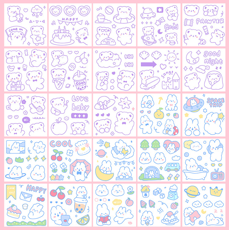 Yilan Cartoon Girl Hand Account Stickers Pet Waterproof Stickers Notebook Gift Box Girl's Hand Account Vacuum Cup Stickers 100 Pieces