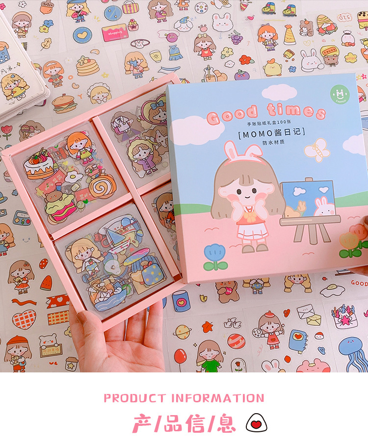 Yilan Cartoon Girl Hand Account Stickers Pet Waterproof Stickers Notebook Gift Box Girl's Hand Account Vacuum Cup Stickers 100 Pieces