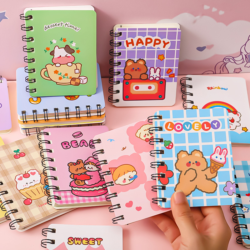 Hangsu Cartoon Bear Flip Coil Notebook Student Portable Pocket Notepad Mini Notebook A7 Small Notebook