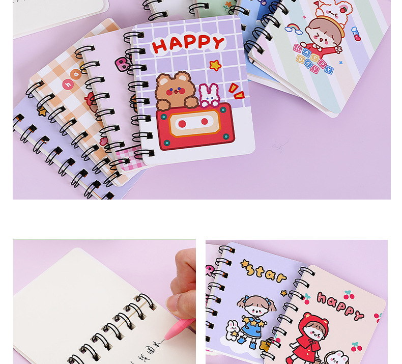 Hangsu Cartoon Bear Flip Coil Notebook Student Portable Pocket Notepad Mini Notebook A7 Small Notebook