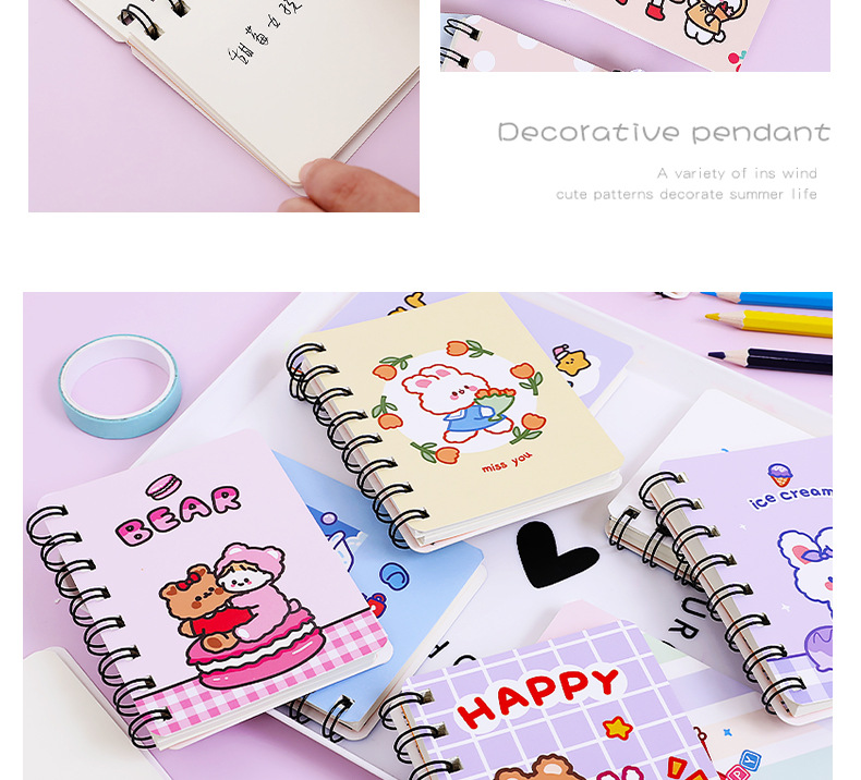 Hangsu Cartoon Bear Flip Coil Notebook Student Portable Pocket Notepad Mini Notebook A7 Small Notebook