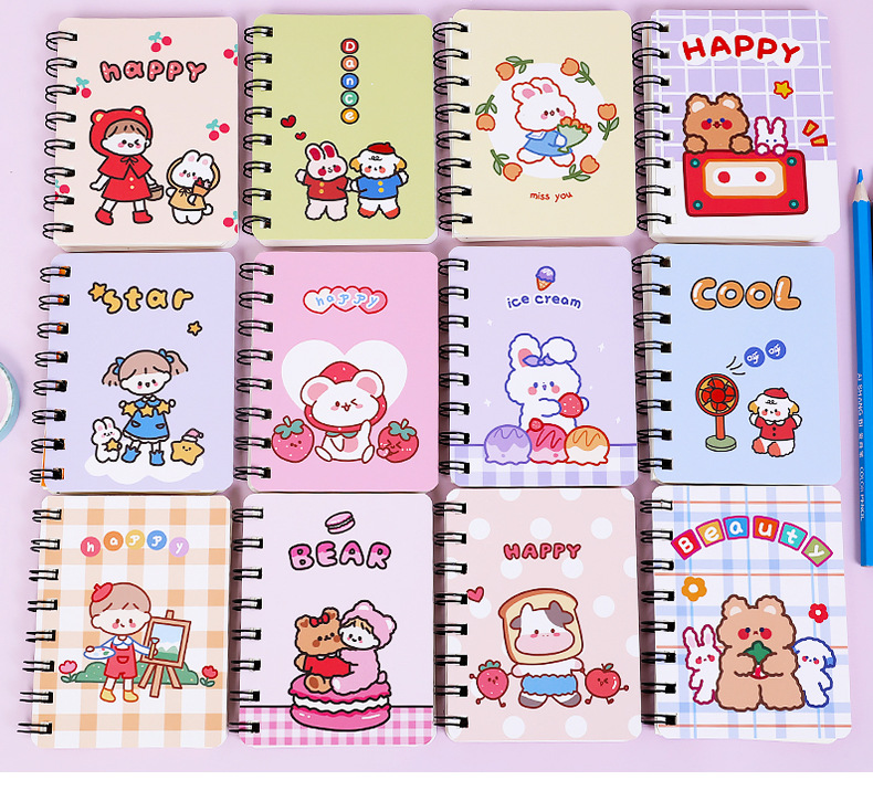 Hangsu Cartoon Bear Flip Coil Notebook Student Portable Pocket Notepad Mini Notebook A7 Small Notebook