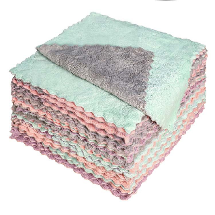 Double-Sided Thickened Dishwashing Cloth Household Kitchen Absorbent Cleaning Cloth Coral Velvet Decontamination Dish Towel