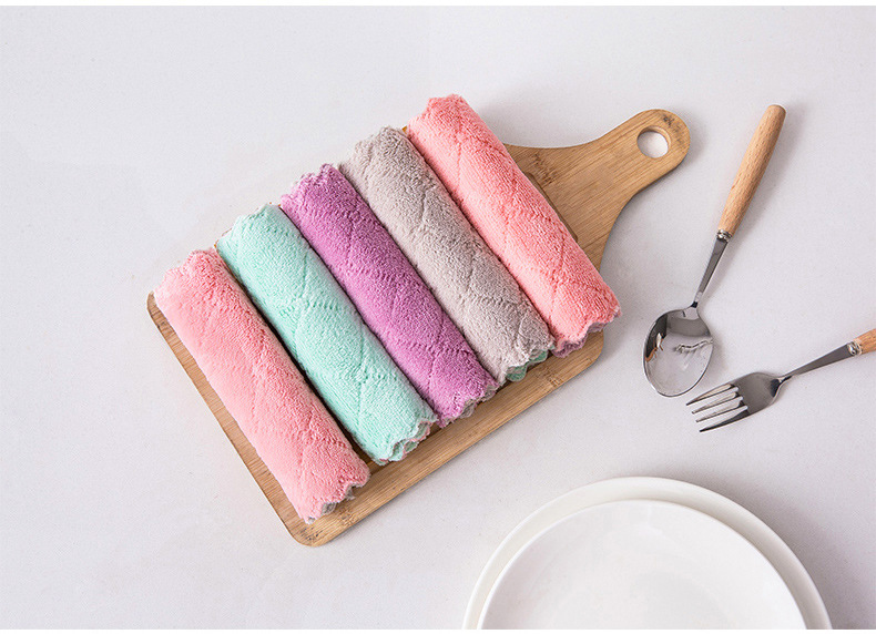 Double-Sided Thickened Dishwashing Cloth Household Kitchen Absorbent Cleaning Cloth Coral Velvet Decontamination Dish Towel