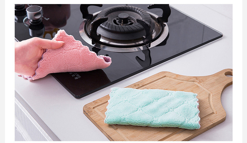 Double-Sided Thickened Dishwashing Cloth Household Kitchen Absorbent Cleaning Cloth Coral Velvet Decontamination Dish Towel