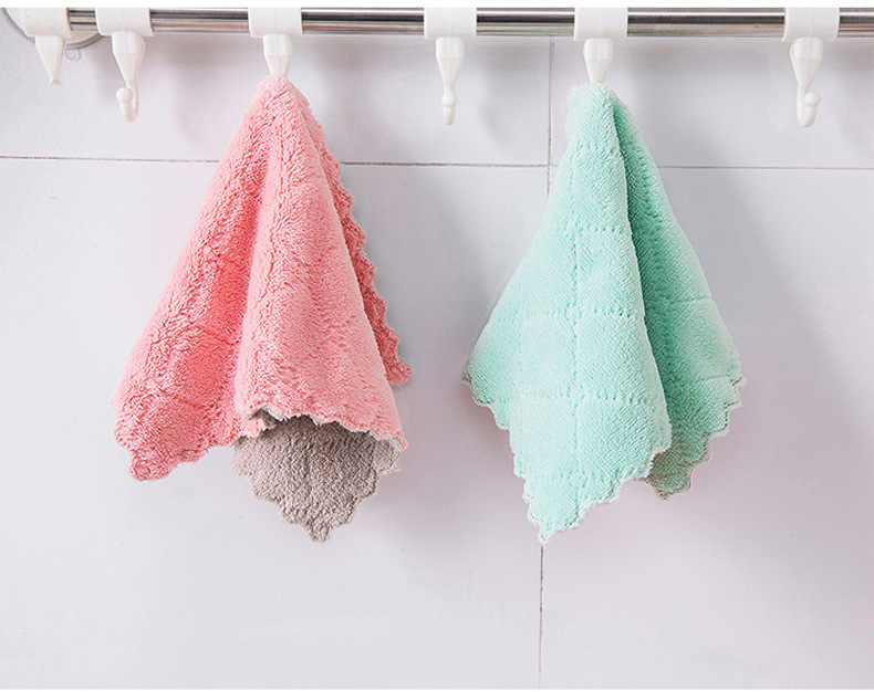 Double-Sided Thickened Dishwashing Cloth Household Kitchen Absorbent Cleaning Cloth Coral Velvet Decontamination Dish Towel