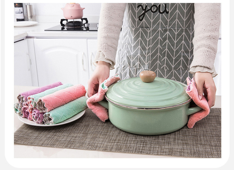 Double-Sided Thickened Dishwashing Cloth Household Kitchen Absorbent Cleaning Cloth Coral Velvet Decontamination Dish Towel