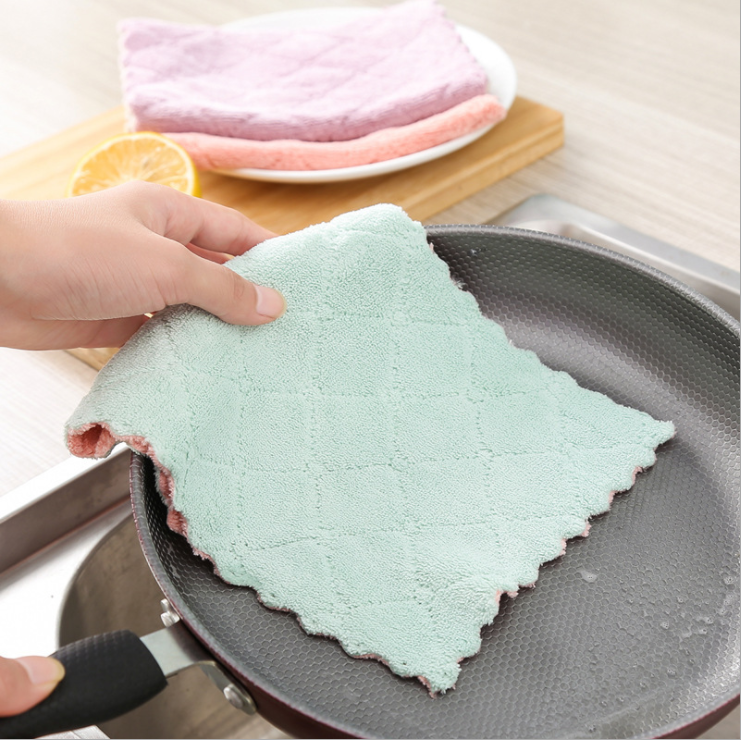 Dishcloth Kitchen Cleaning Double-Sided Two-Color Strong Absorbent Cloth Fiber Material Dish Towel 