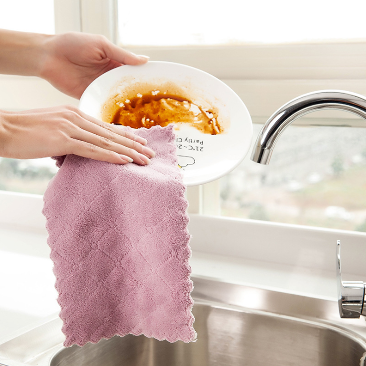 Dishcloth Kitchen Cleaning Double-Sided Two-Color Strong Absorbent Cloth Fiber Material Dish Towel 