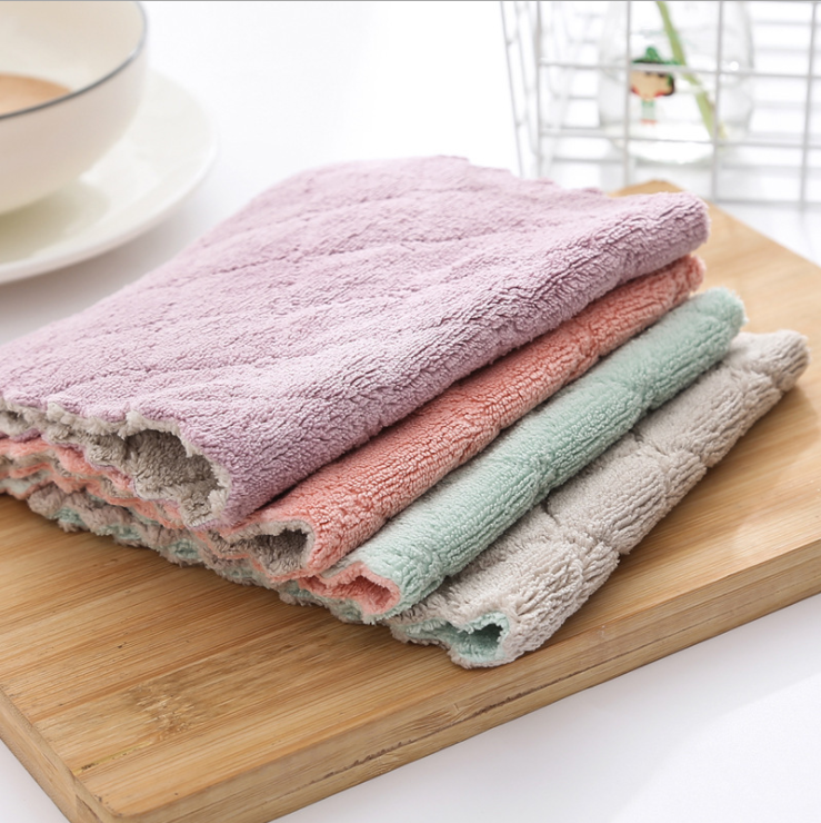 Dishcloth Kitchen Cleaning Double-Sided Two-Color Strong Absorbent Cloth Fiber Material Dish Towel 