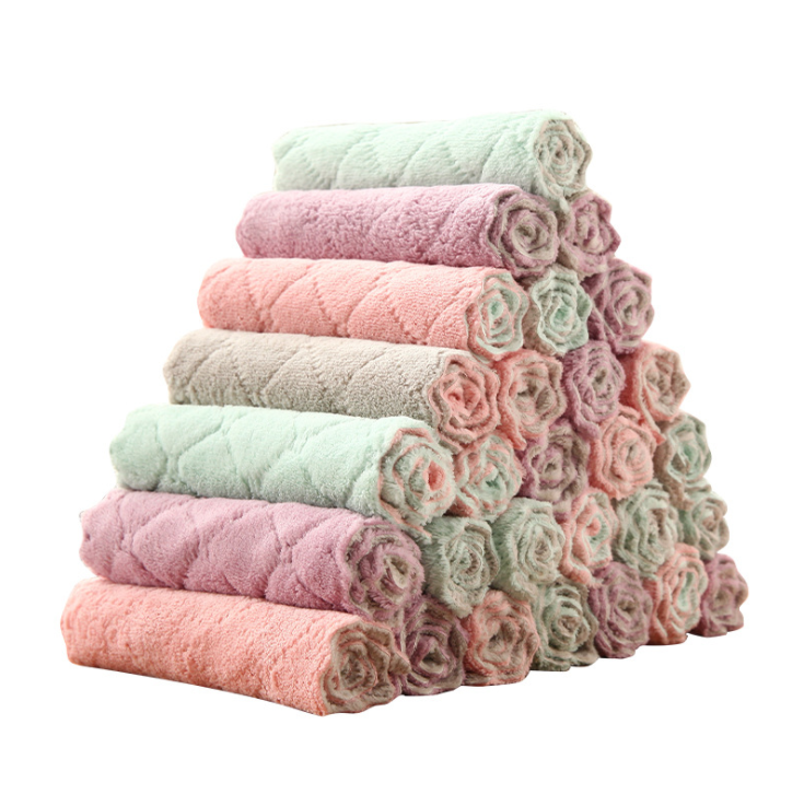 Dishcloth Kitchen Cleaning Double-Sided Two-Color Strong Absorbent Cloth Fiber Material Dish Towel 