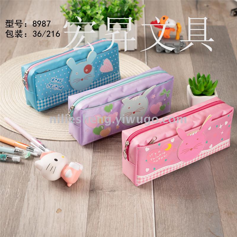 Han version rabbit cartoon pen bag double waterproof large capacity storage bag pencil bag storage box writing box suction card pack
