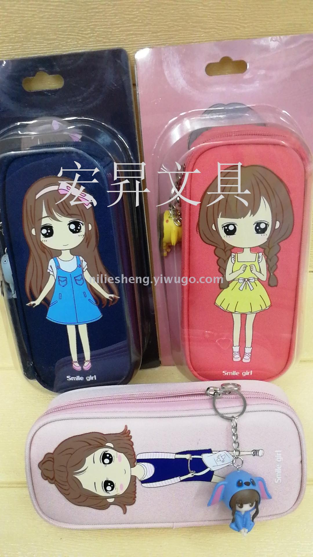 Korean version of the Cartoon Girl Pen Bag Hanging Pencil Double Storage bag Storage Box Large Capacity Writing Case