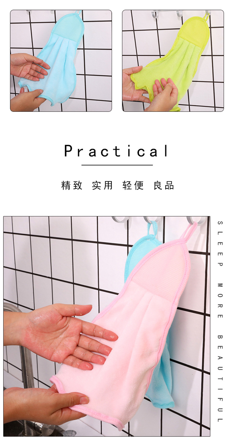 Kitchen Hanging Coral Fleece Hand Towel Thick Absorbent Cleaning Cloth Dishcloth