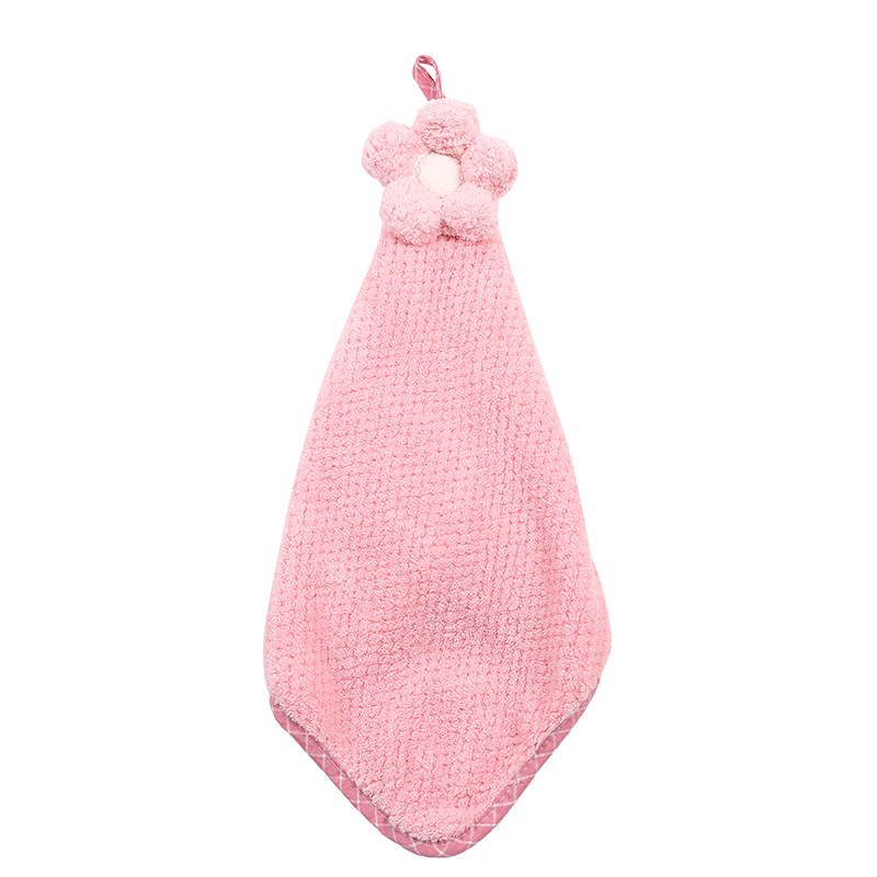 Hanging Hand Towel Coral Fleece Absorbent Flower Kitchen Bathroom Cleaning Towel Lint-Free SUNFLOWER Towel