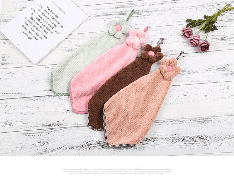 Hanging Hand Towel Coral Fleece Absorbent Flower Kitchen Bathroom Cleaning Towel Lint-Free SUNFLOWER Towel