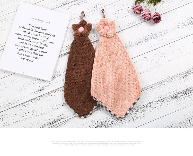 Hanging Hand Towel Coral Fleece Absorbent Flower Kitchen Bathroom Cleaning Towel Lint-Free SUNFLOWER Towel