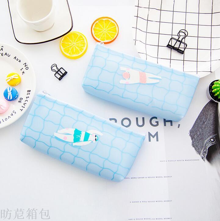 Korean version of the simple creative students silicone pen bag pool party series inverted trapezoidal stationery Korean version of the simple creative students silicone pen bag pool party series inverted trapezoidal stationery