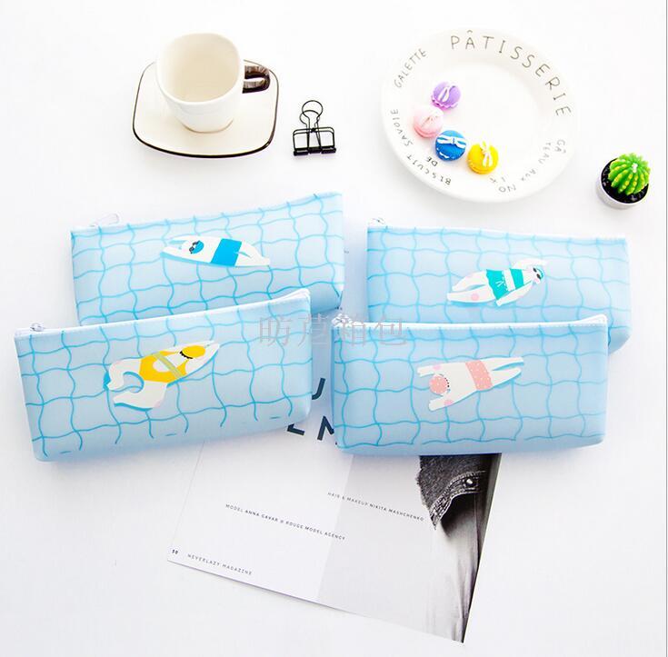 Korean version of the simple creative students silicone pen bag pool party series inverted trapezoidal stationery