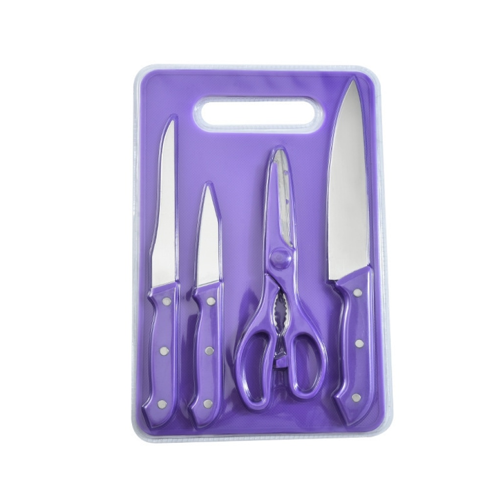 Knife Set with Chopping Board Stainless Steel Chef Knife Household Kitchen Scissors Multi-Functional Fruit Knife Five-Piece Set Knife Set with Chopping Board Stainless Steel Chef Knife Household Kitchen Scissors Multi-Functional Fruit Knife Five-Piece Set