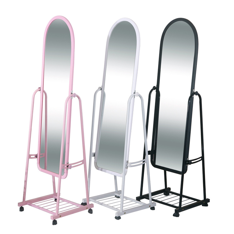 Full-Length Mirror Floor Mirror Simple Metal Mobile Clothing Store Full-Length Mirror Dressing Mirror Coat and Cap Wholesale Factory Direct Sales