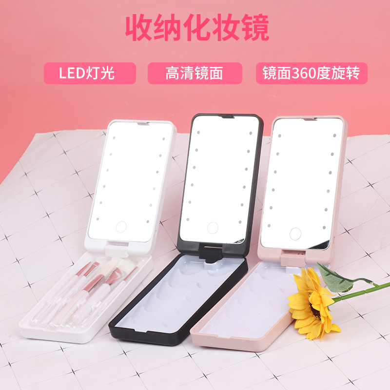 Foldable Rotating Storage Led Storage Makeup Mirror Dormitory Beauty Dressing Mirror Fill Light Storage Travel Makeup Mirror