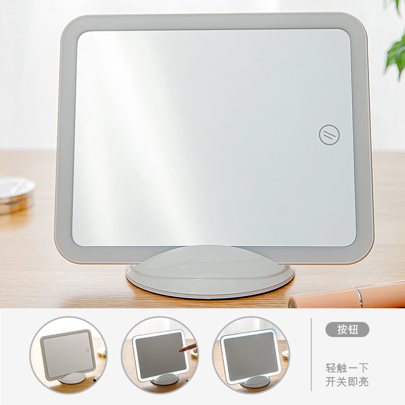 Makeup Mirror with Light Desktop LED Light Female Mirror Portable Make-up Mirror Dressing Mirror Horizontal and Vertical Display Touch Screen Mirror