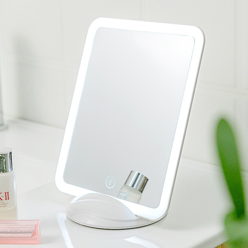 Makeup Mirror with Light Desktop LED Light Female Mirror Portable Make-up Mirror Dressing Mirror Horizontal and Vertical Display Touch Screen Mirror