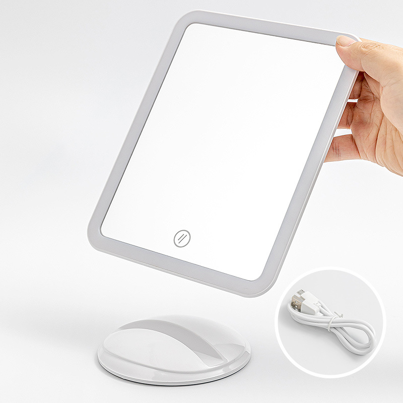 Makeup Mirror with Light Desktop LED Light Female Mirror Portable Make-up Mirror Dressing Mirror Horizontal and Vertical Display Touch Screen Mirror