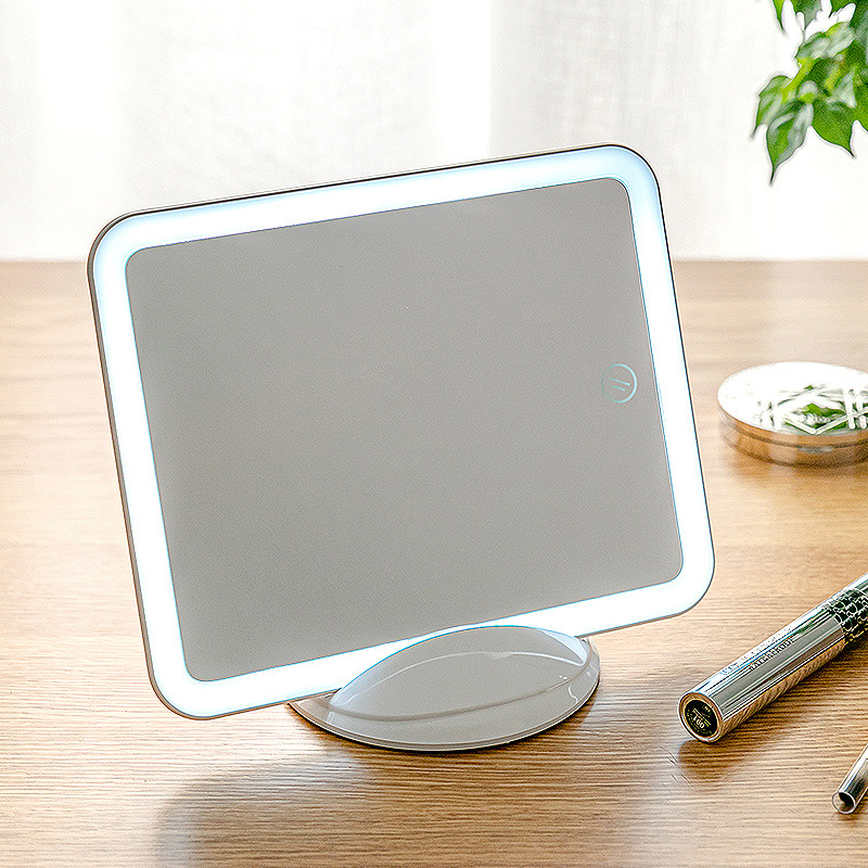 Makeup Mirror with Light Desktop LED Light Female Mirror Portable Make-up Mirror Dressing Mirror Horizontal and Vertical Display Touch Screen Mirror
