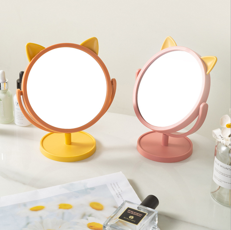 Cartoon round Bottom Cat Ear Cute Makeup Mirror Dormitory Dressing Mirror Desktop Desktop Girl Mirror