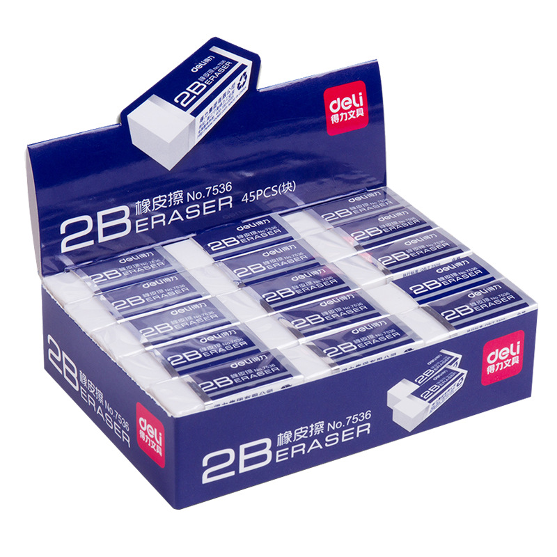 Deli 7536 Eraser Rectangular Small Eraser Student Exam Painting Eraser Stationery Wholesale 2B Eraser