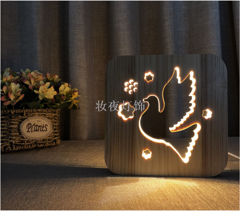 Cross - border peace dove shape new strange electronic wood lamp USB small night light Cross - border peace dove shape new strange electronic wood lamp USB small night light