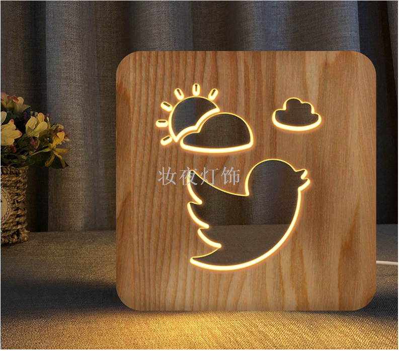 Cross - border peace dove shape new strange electronic wood lamp USB small night light Cross - border peace dove shape new strange electronic wood lamp USB small night light