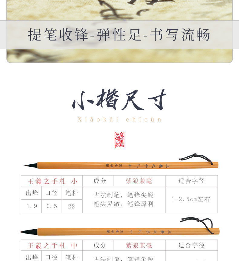 Wang Jizhi Handwriting Writing Brush Set Large, Medium and Small Two King Cursive Script Regular Script Rabbit's Hair Doubled Both with Weasel's Hair Calligraphy Writing Brush