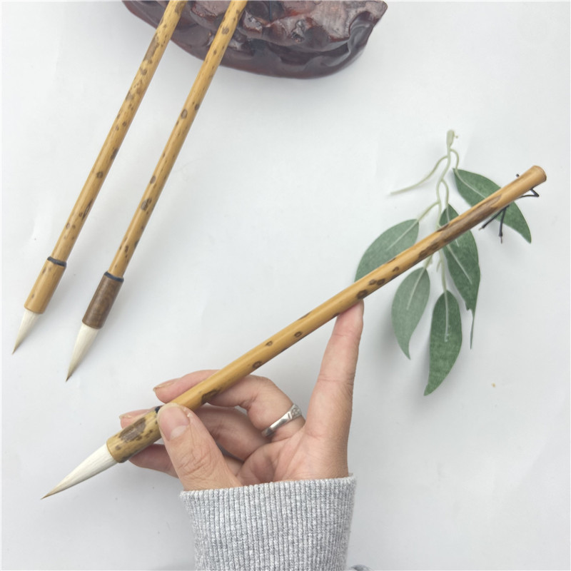 Mottled Bamboo Rod Doubled Both Writing Brush Calligraphy Practice Training Class Student Teacher Adult Use Writing Brush Calligraphy Materials