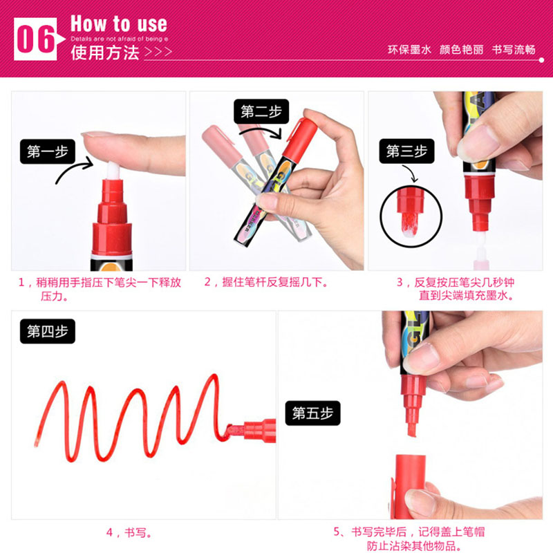  hot style fluorescent board 6MM color dust-free environmentally friendly wipe liquid chalk set water-soluble chalk