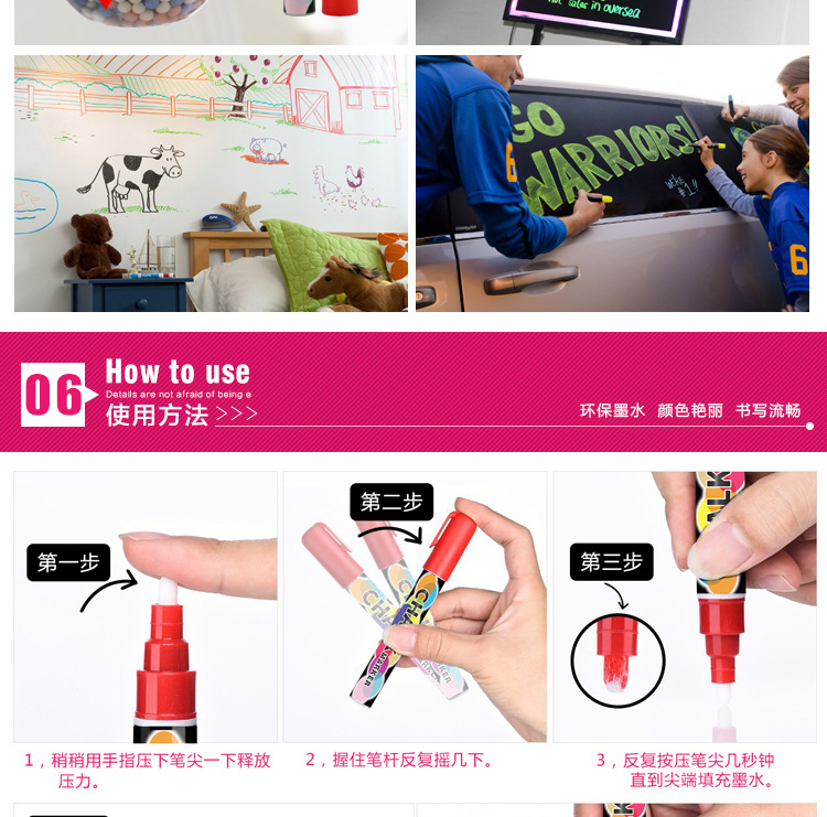  hot style fluorescent board 6MM color dust-free environmentally friendly wipe liquid chalk set water-soluble chalk