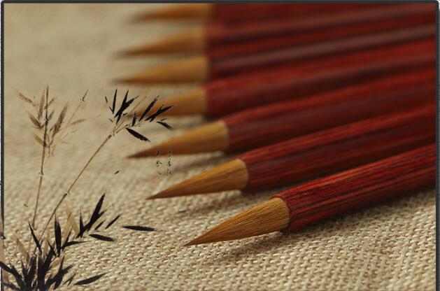 Old Technician Copy Scripture Red Sandalwood Ebony Regular Script Beiwei Writing Brush Made of Weasel&#039;s Hair Teeny Lower Case Jiju Writing Brush