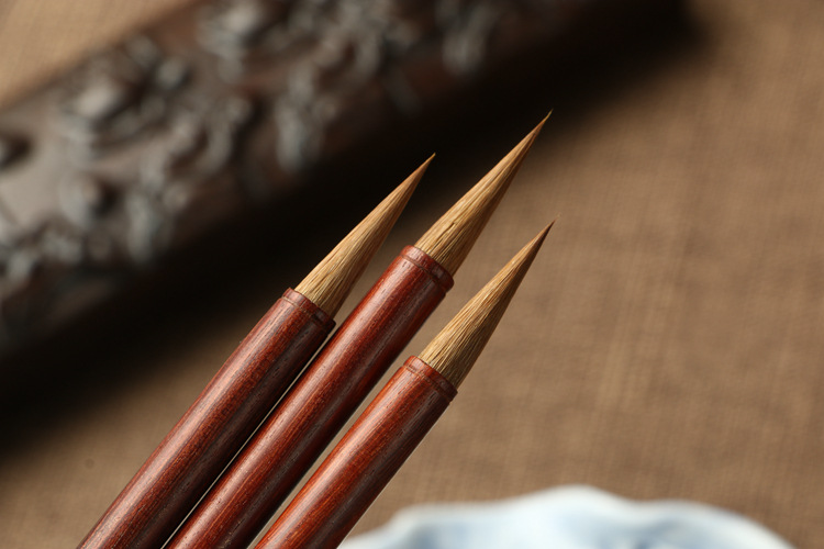 Old Technician Copy Scripture Red Sandalwood Ebony Regular Script Beiwei Writing Brush Made of Weasel&#039;s Hair Teeny Lower Case Jiju Writing Brush