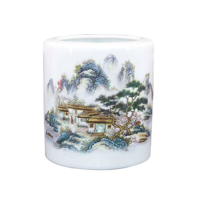 Jingdezhen Ceramic Pen Holder Ornaments Teacher Gifts Office Supplies Four Treasures of the Study Writing Brush Pen Holder Wholesale