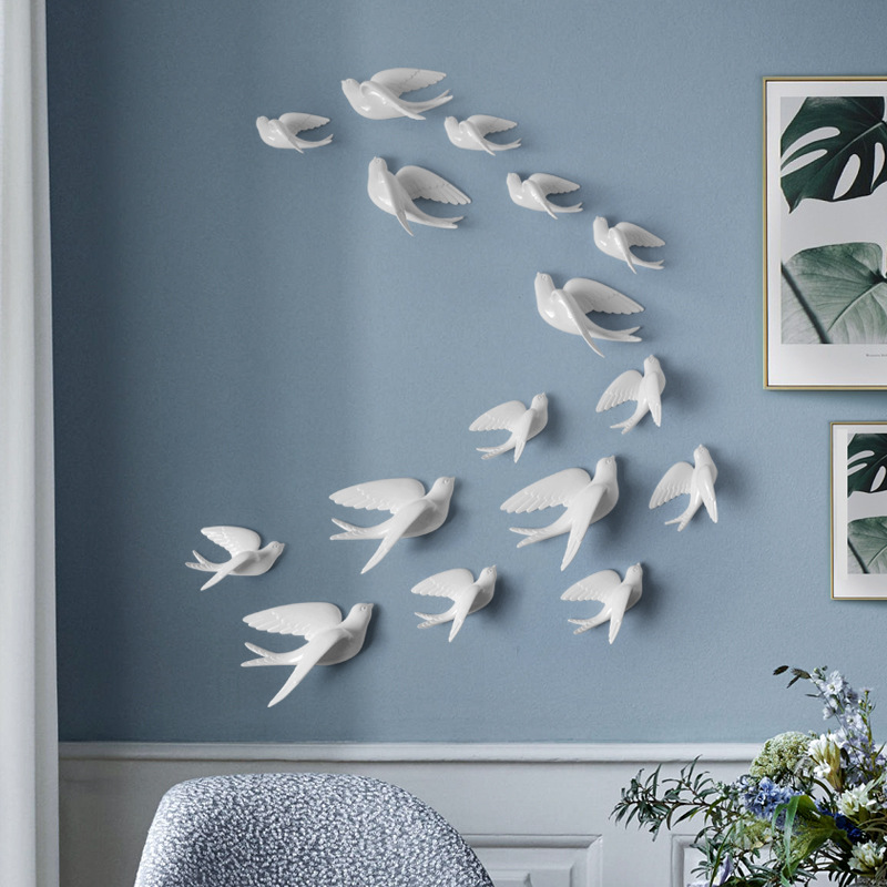 Bird Wall Decoration Swallow Wall Decorations Waterproof Moisture-Proof Mildew Background Wall Wall-Hung Decorations Punch-Free 3D Animal Three-Dimensional Wall Sticker