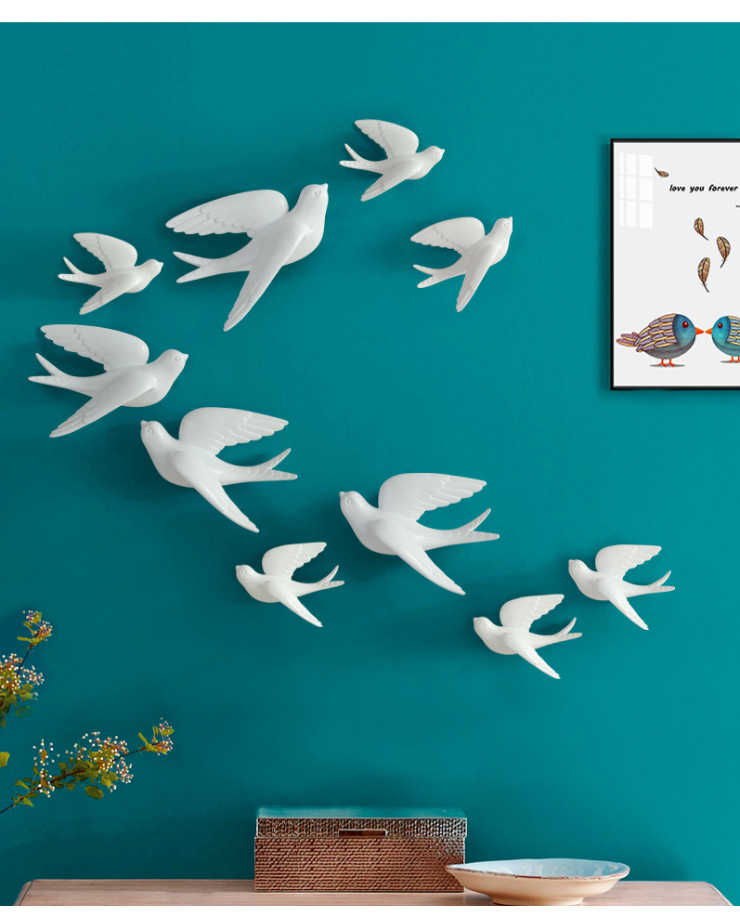 Bird Wall Decoration Swallow Wall Decorations Waterproof Moisture-Proof Mildew Background Wall Wall-Hung Decorations Punch-Free 3D Animal Three-Dimensional Wall Sticker