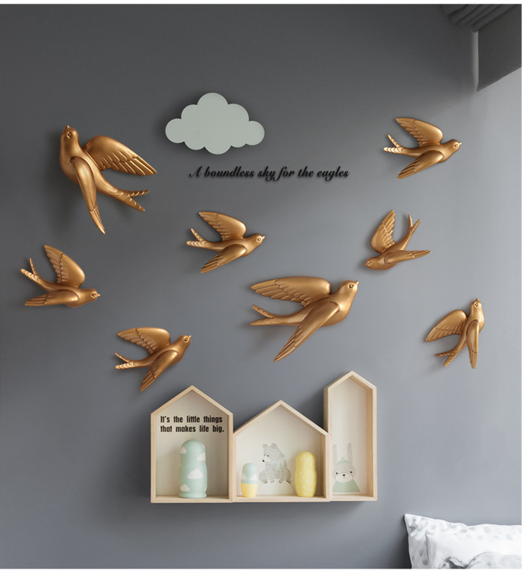 Bird Wall Decoration Swallow Wall Decorations Waterproof Moisture-Proof Mildew Background Wall Wall-Hung Decorations Punch-Free 3D Animal Three-Dimensional Wall Sticker