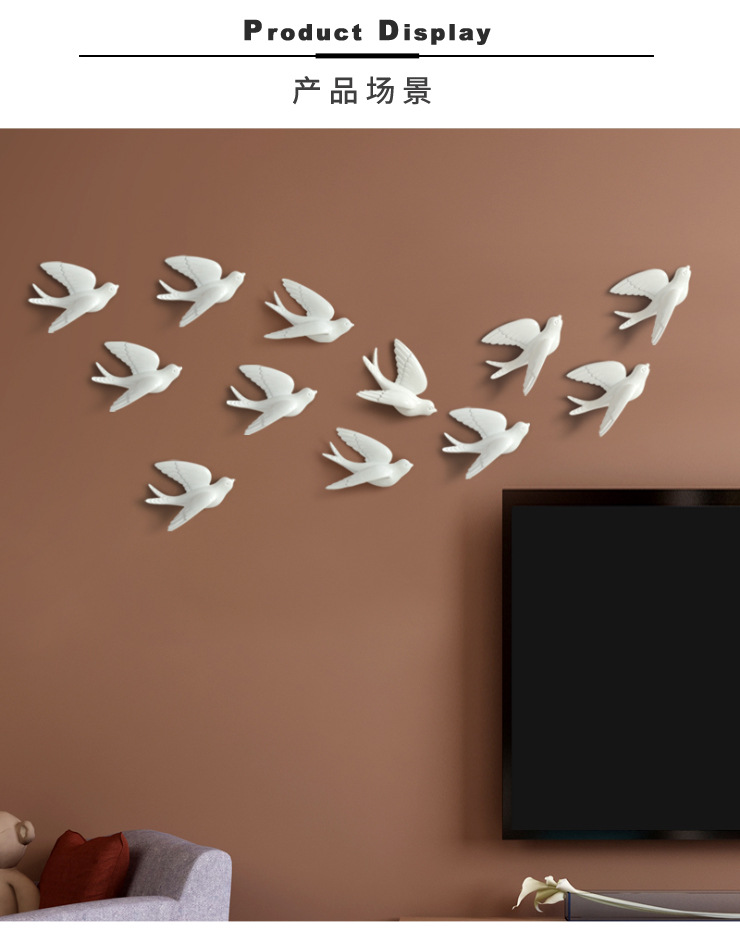 Bird Wall Decoration Swallow Wall Decorations Waterproof Moisture-Proof Mildew Background Wall Wall-Hung Decorations Punch-Free 3D Animal Three-Dimensional Wall Sticker