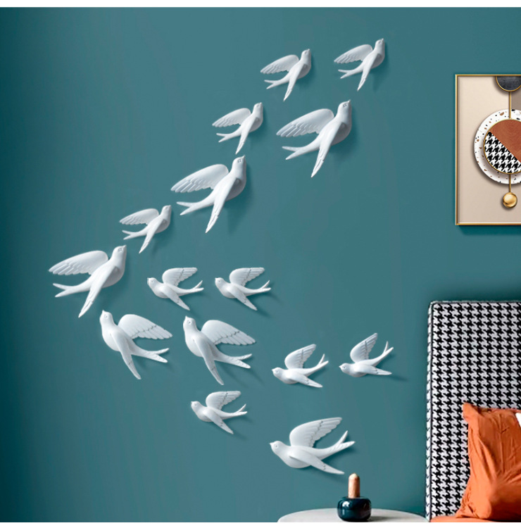 Bird Wall Decoration Swallow Wall Decorations Waterproof Moisture-Proof Mildew Background Wall Wall-Hung Decorations Punch-Free 3D Animal Three-Dimensional Wall Sticker
