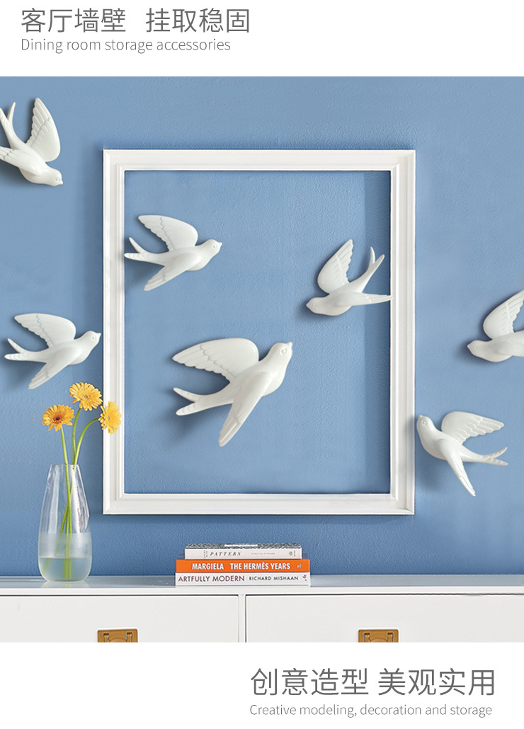 Bird Wall Decoration Swallow Wall Decorations Waterproof Moisture-Proof Mildew Background Wall Wall-Hung Decorations Punch-Free 3D Animal Three-Dimensional Wall Sticker